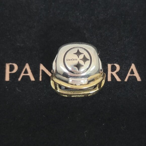 Pandora Pittsburgh Steelers NFL Football Helmet Charm 14K Gold and S925 Silver - Picture 1 of 6